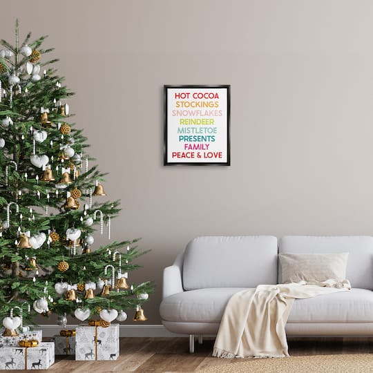 Stupell Industries Peace & Love Rainbow Christmas List Framed Floater Canvas Wall Art